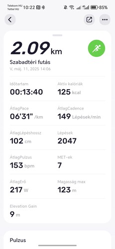 Így néz ki egy rögzített edzés a Fitbeing alkalmazásban