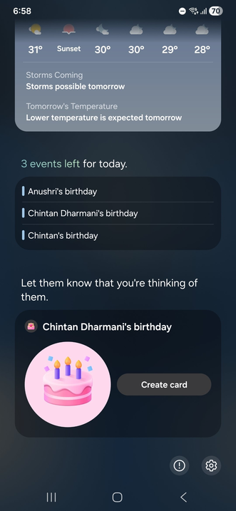 Szülinapi kártyák a One UI 8 Now Brief felületén
