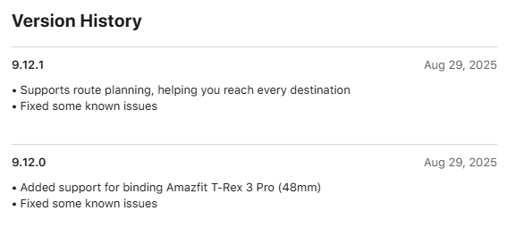 A Zepp Health alkalmazás frissítéseinek leírása az App Store-ból