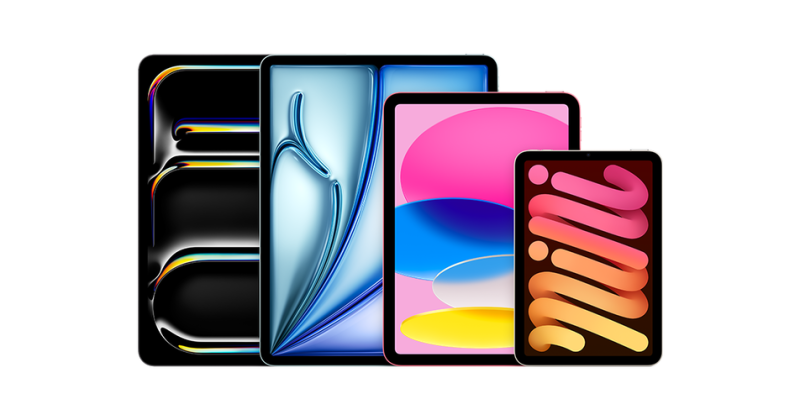 Az Apple táblagépei balról jobbra: iPad Pro, iPad Air, iPad, iPad mini