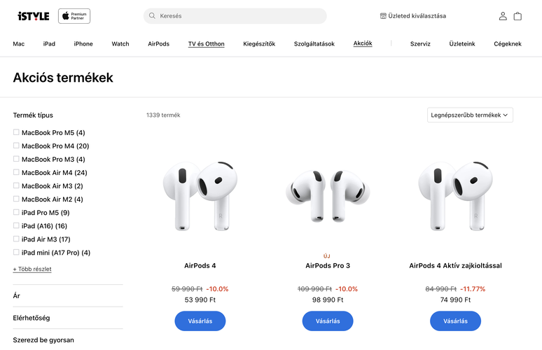 Akciós AirPods fülhallgatók egy Apple Prémium Partnernél