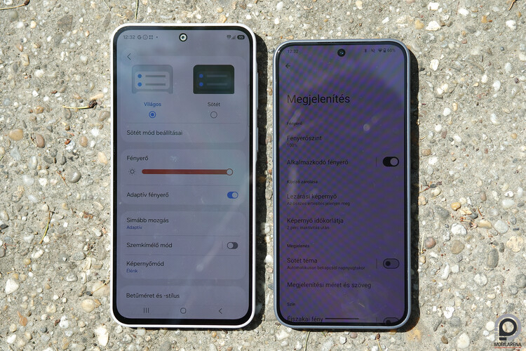 600 nit különbség: balra a Galaxy A37, jobbra a Solana Seeker