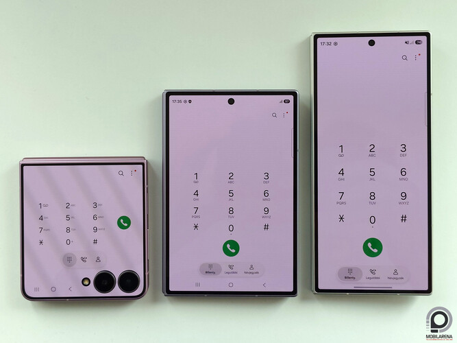 Balról jobbra: összecsukott állapotában a Samsung Galaxy Z Flip9, Galaxy Z Fold8, Galaxy Z Fold8 Ultra