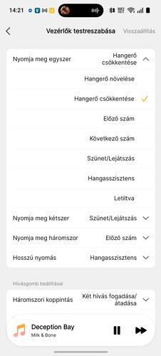 A gombokra vonatkozó beállítások az EarFun Audio alkalmazásban