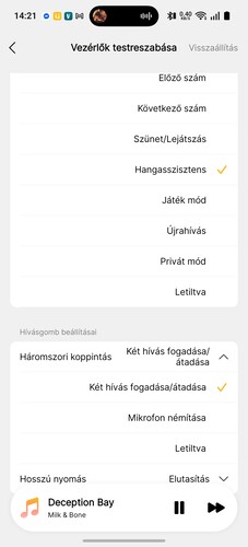 A gombokra vonatkozó beállítások az EarFun Audio alkalmazásban