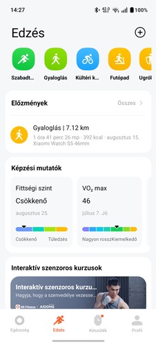A Mi Fitness négy fő menüje