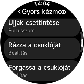 Kézmozdulatokra vonatkozó beállítások az órán