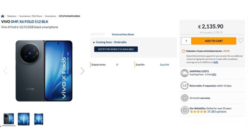 Egy olasz webshop alapján 2000 euró felett startol a Vivo X Fold 6