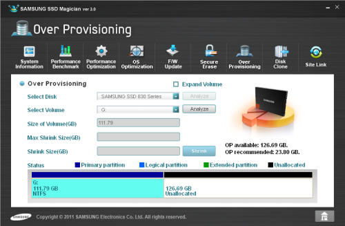 Over Provisioning (OP) beállítása a Samsung SSD Magician 3.0 szoftverben