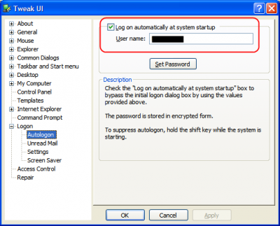 TweakUI - Logon - Autologon