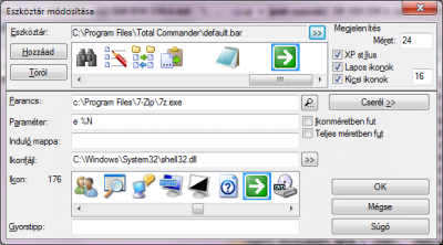7-Zip Kibontás ide parancsa Eszköztárról TC-ből