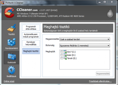 A CCleaner meghajtótisztítója