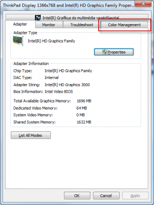 Lenovo Y570 - Advanced settings - Color Management