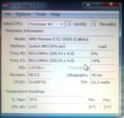És ahogy a Core-Temp, elv a proci 2,2 Ghz