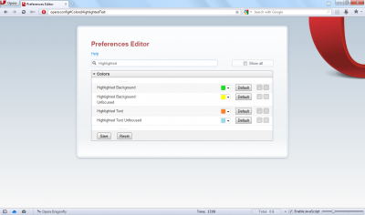 Opera - opera:config#Colors|HighlightedText