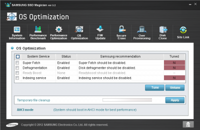 Samsung Magician - Samsung 830 SSD 128 GB - BEFORE optimization