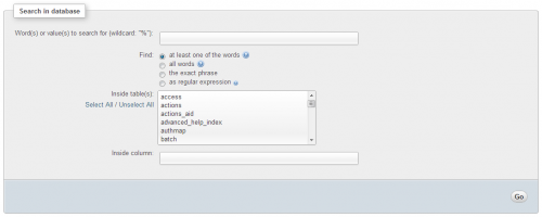 phpMyAdmin search