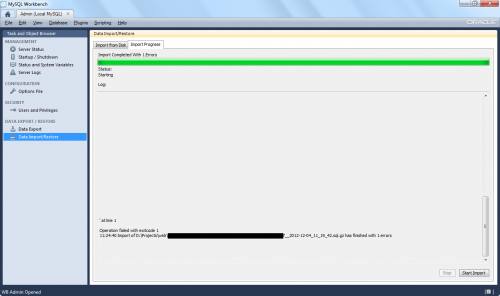 MySQL Workbench - Data Import (error with tar.gz)