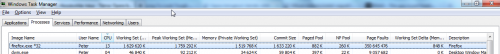 Task manager - Firefox 17.0.1 CPU+memory usage