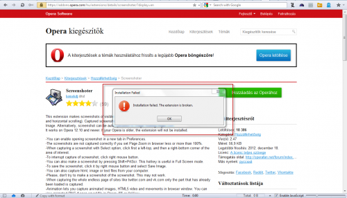 Opera - Screenshoter extension failed