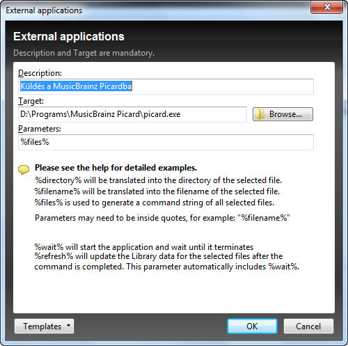 Helium Music Manager: Advanced - External applications - Options... Helium Music Manager: Advanced - External applications - Options...