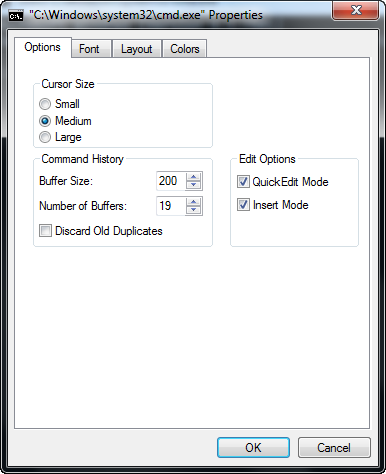 Windows command prompt - Properties