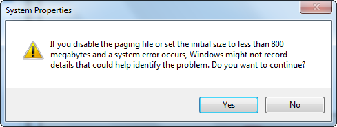 Pagefile minimum 800 MB