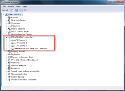 devmgmt.msc - Standard AHCI 1.0 Serial ATA Controller