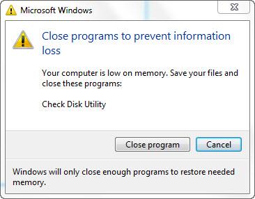 Close programs to prevent information loss - Your computer is low on memory. Save your files and close these programs: Check Disk Utility