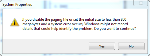 Windows pagefile size warning