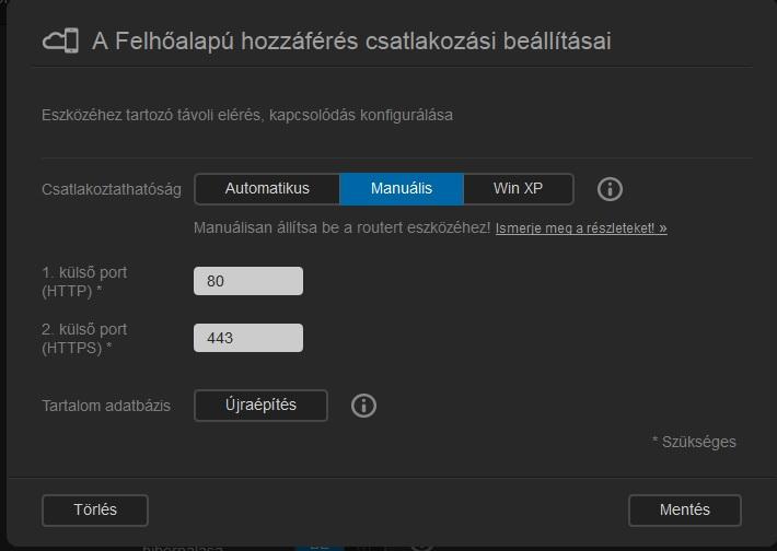 Felhőalapú hozzáférés menü