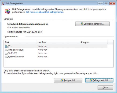 Disk Defragmenter, Windows 7 Professional N x64
