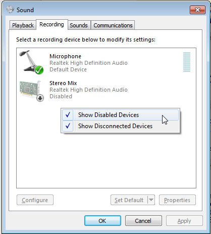 Sound - Show Disabled Devices