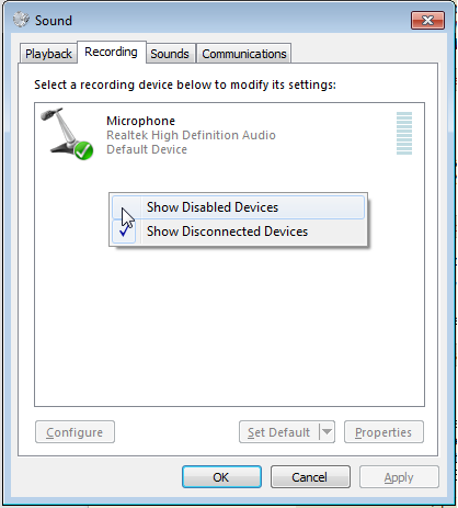 Sound - Show Disabled Devices