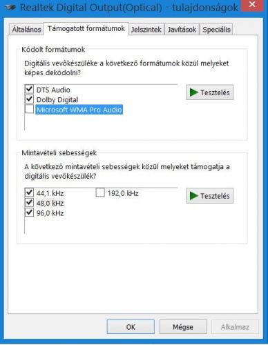 hangkártya tesztelés