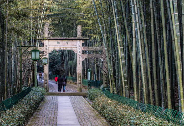 A Hangzhou közelében található Yunqi bambuszerdő bejárata.