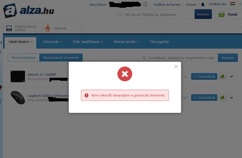 A "vásárlásaim" felől elindulva ha kiválasztom a termék melletti menüben, hogy meg akarom "reklamálni", akkor engedi kitölteni az űrlapot, aztán a végén kiírja, hogy bocs, de nem sikerült felvinni a rendszerbe, hiába szívtál vele.