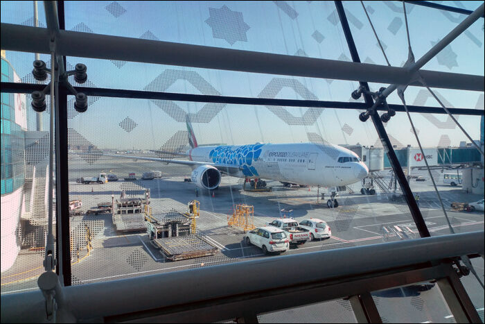 Ez már a müncheni gép, indulásra készen Dubai-ban.